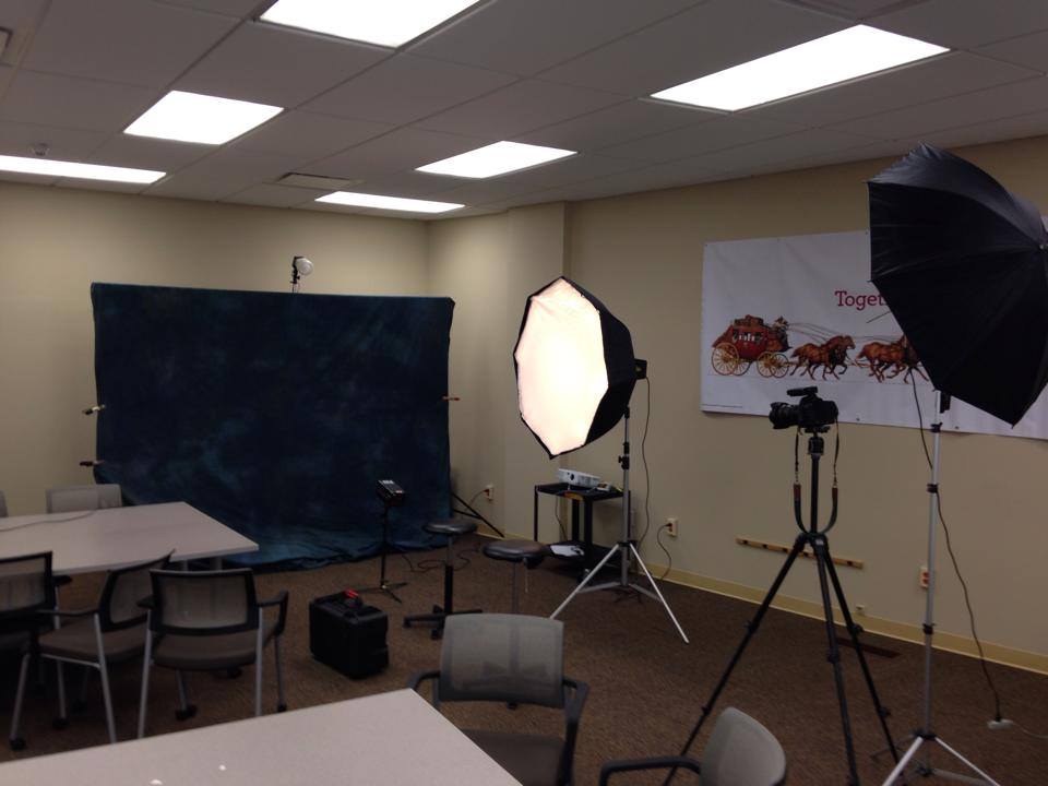 Portable headshot studio set up in an office training room
