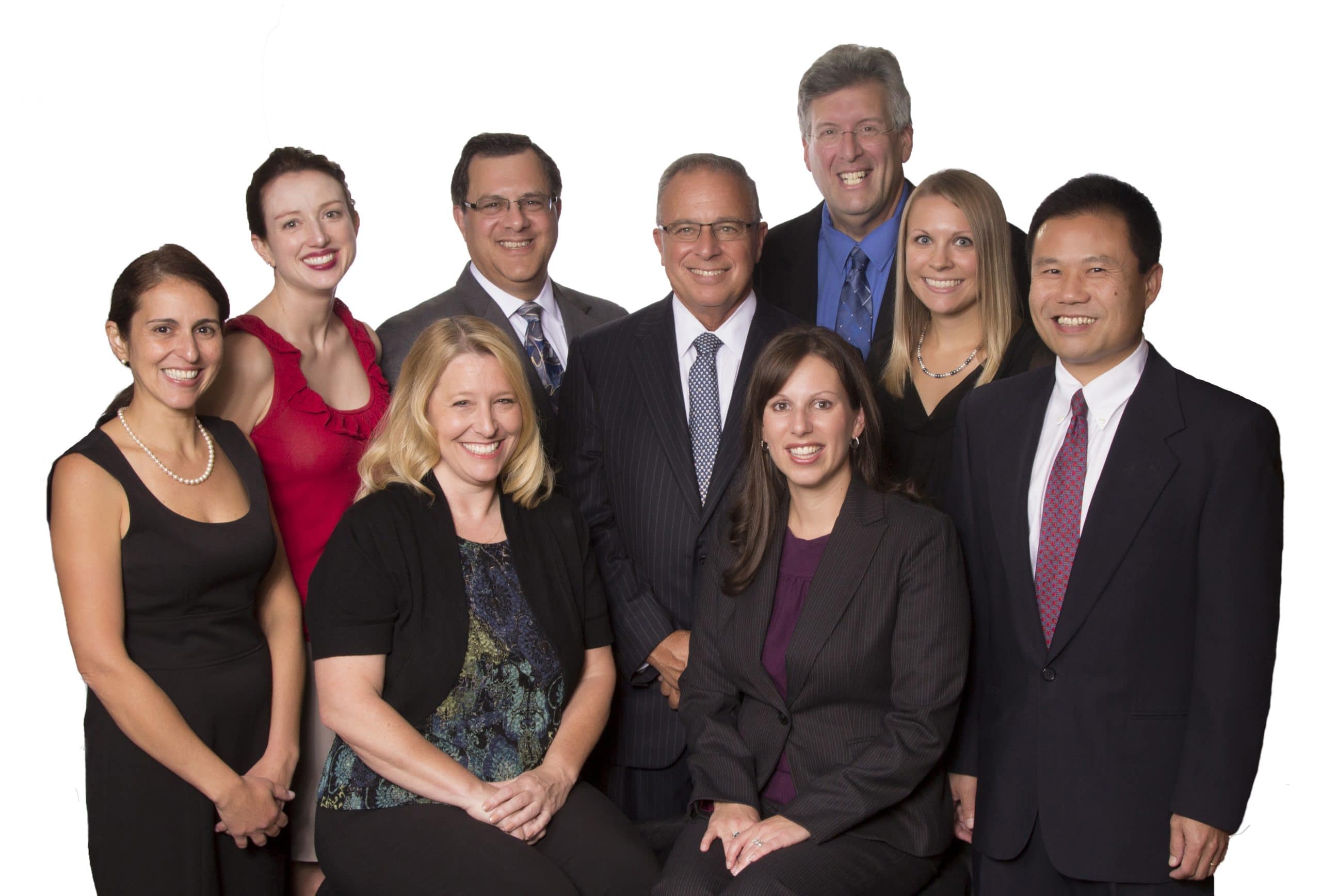 Medical practice team portrait on a white background