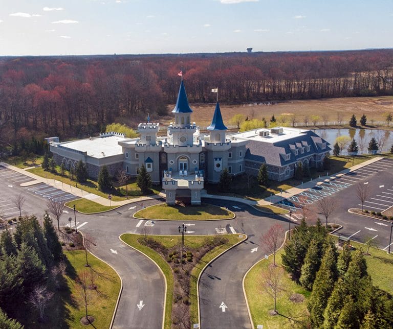 Aerial photo of a large event venue and grounds