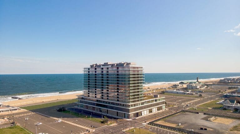 Aerial photo of an oceanfront building on the Jersey Shore
